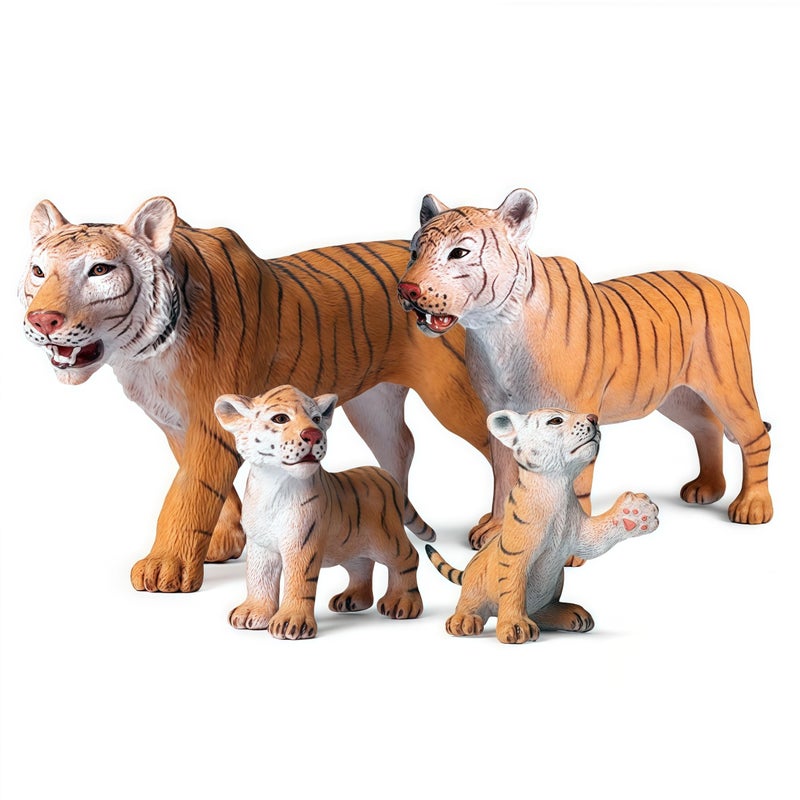 Gemini&Genius Tigers Family Figurines Set, Animal Playset, Educational Wildlife Models, Cake Toppers & Birthday Gift for Kids - Image 1